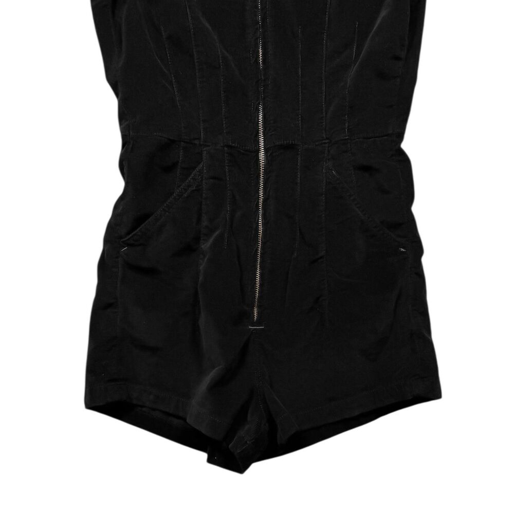 Free People Romper Womens Small Black Corduroy Zip Front Short Sleeve Jumpsuit - Picture 6 of 9
